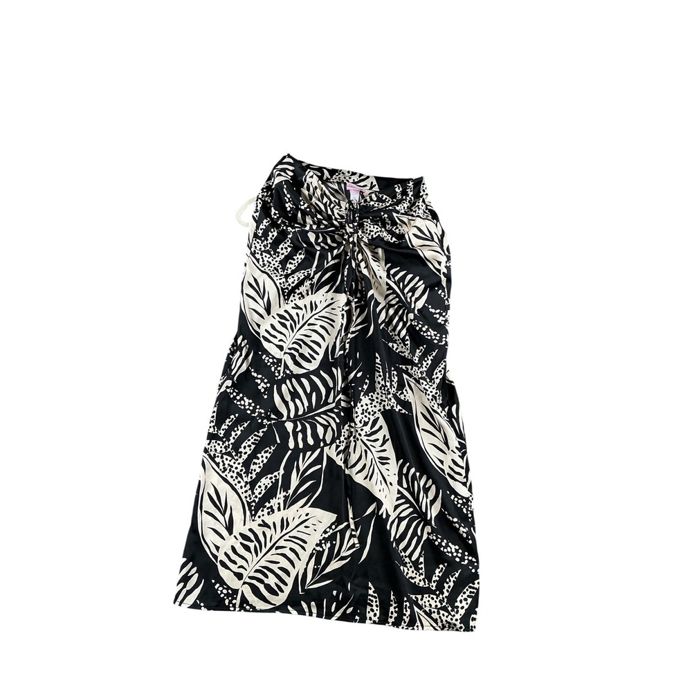 Future Collective Alani Noelle Tropical Leaf Knot Midi Skirt Black Cream XS
